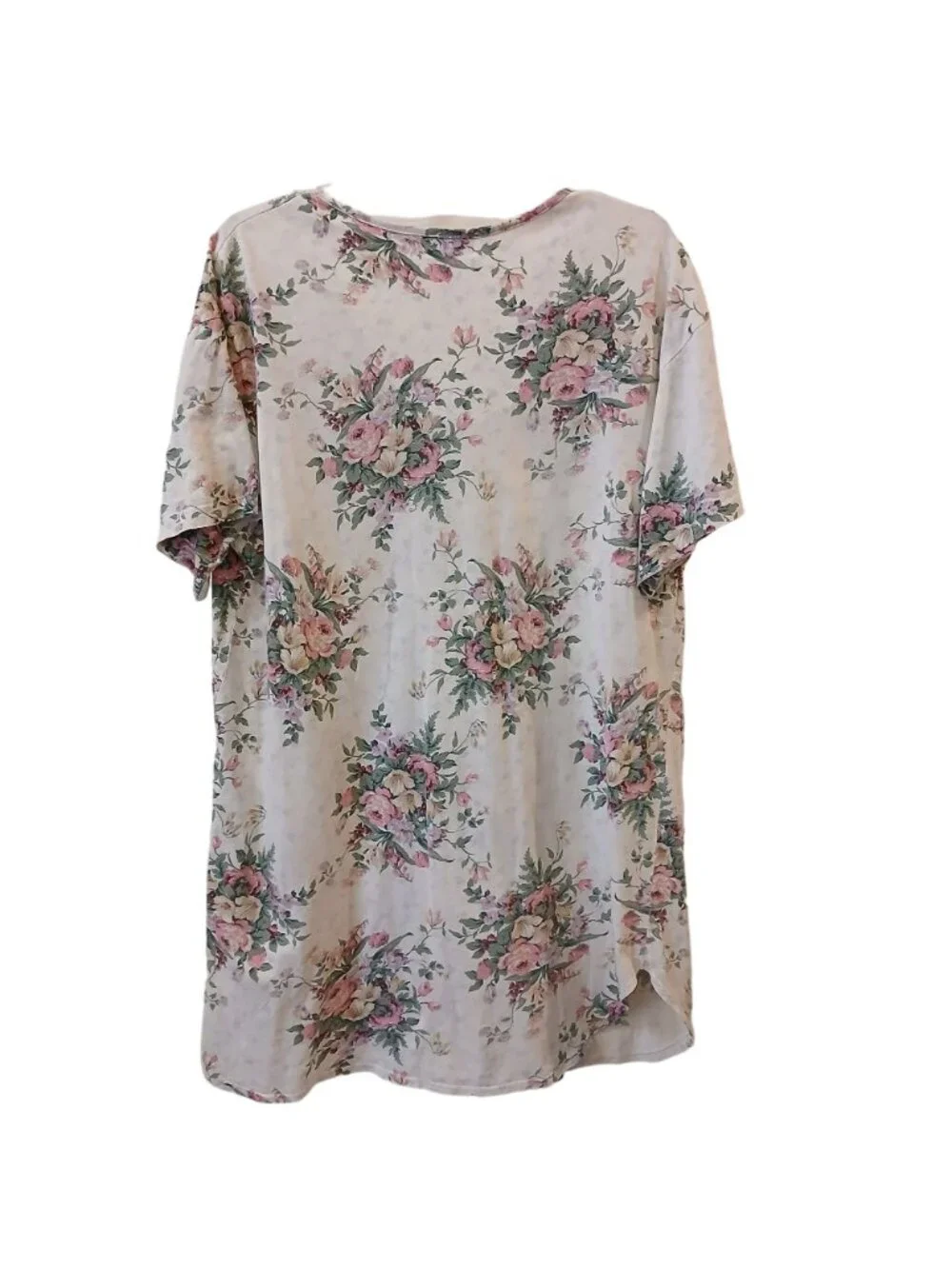 Earth Angels Floral Nightgown Large 100% Cotton Lace Trim VTG Made Hong Kong D33 - Picture 3 of 6